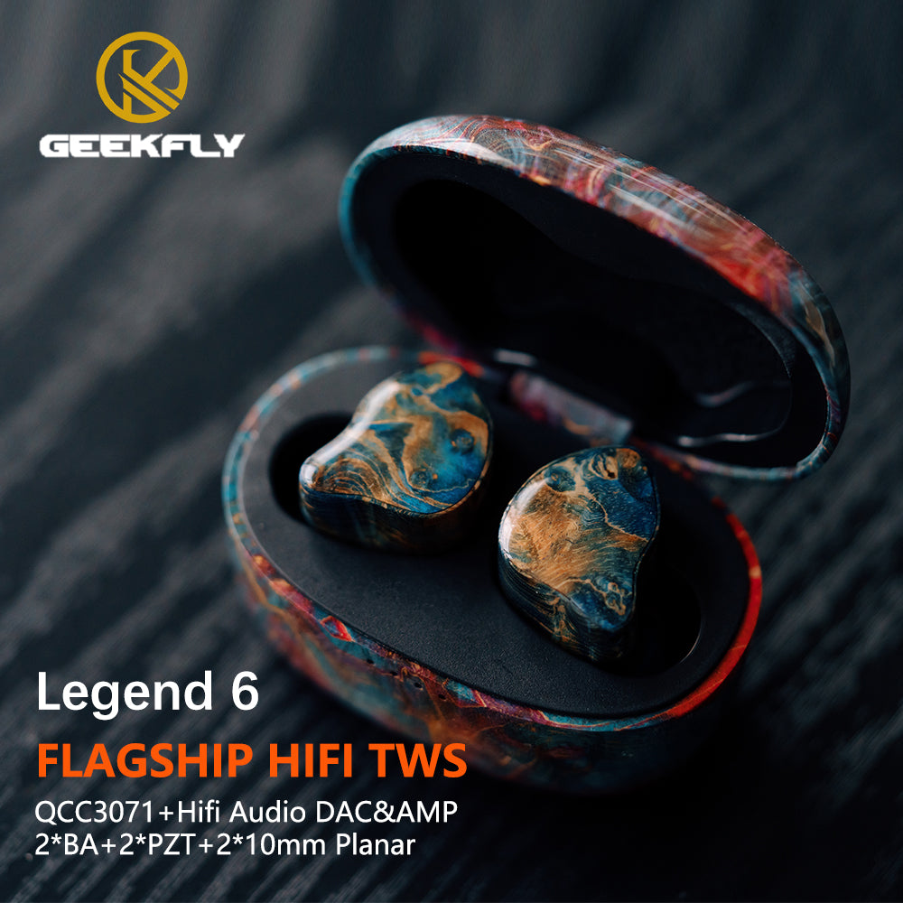 GEEKFLY Legend 6 2BA+2PZT+2*10mm Planar HIFI TWS Bone Conduction Wood Bluetooth Wireless Gaming Earphone with Audio DAC AMP