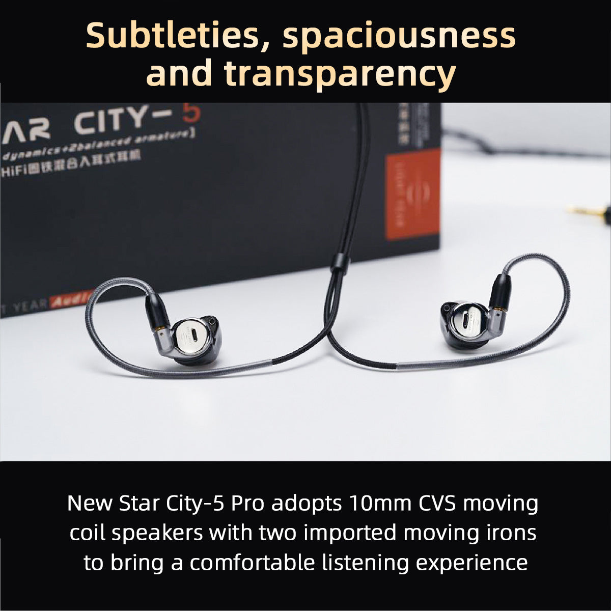 ROSESELSA Star City 5 Pro 1DD+2BA IEMs HiFi in-Ear Wired Earphones Monitor Headphones for Audiophile with Detachable Cable