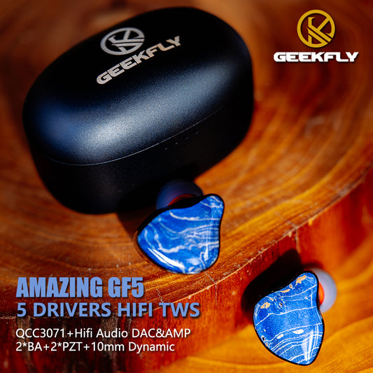 GEEKFLY AMAZING GF5 2BA+2PZT+Dynamic IEMs HIFI TWS Bone Conduction Metal Wireless Bluetooth Gaming Earphone with Audio DAC AMP