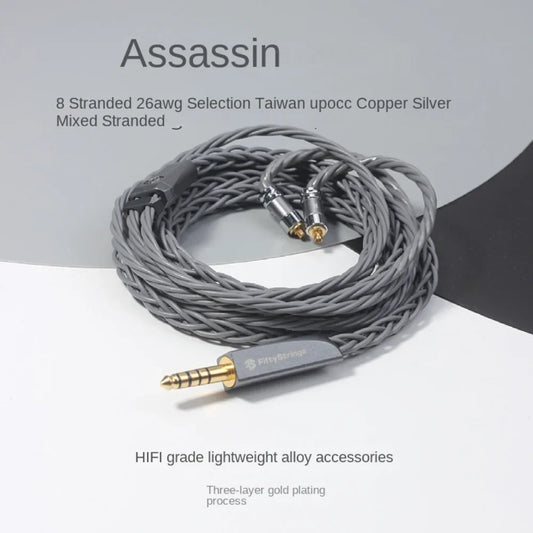 FiftyStrings Assassin Headphone Upgrade Balanced Cable Wanlong Upocc Copper-Silver Hybrid 8 Core 26awg Strand Cable Case Airpod 