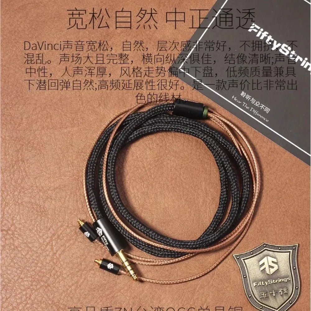 FiftyStrings DaVinci Headphones Upgrade Cable 21awg Taiwan 7N Single Crystal Copper OCC Coaxial Shield - HIFICHOI