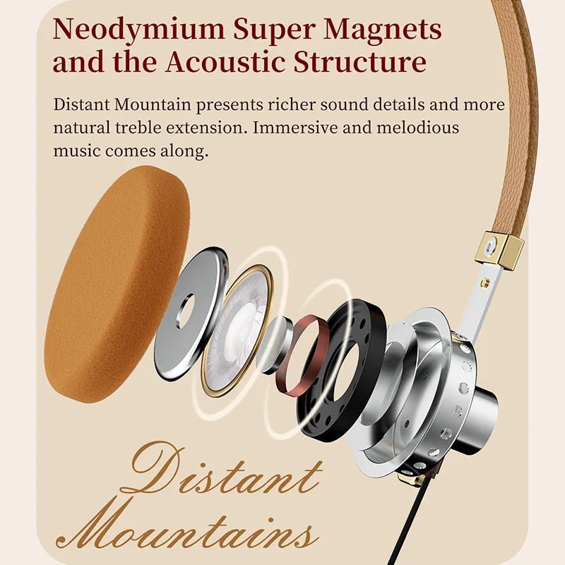 ROSESELSA Distant Mountain Retro Over Ear HiFi Headsets OOTD Vintage Metal Wired Headphones with MMCX 3.5mm Plug - HIFICHOI