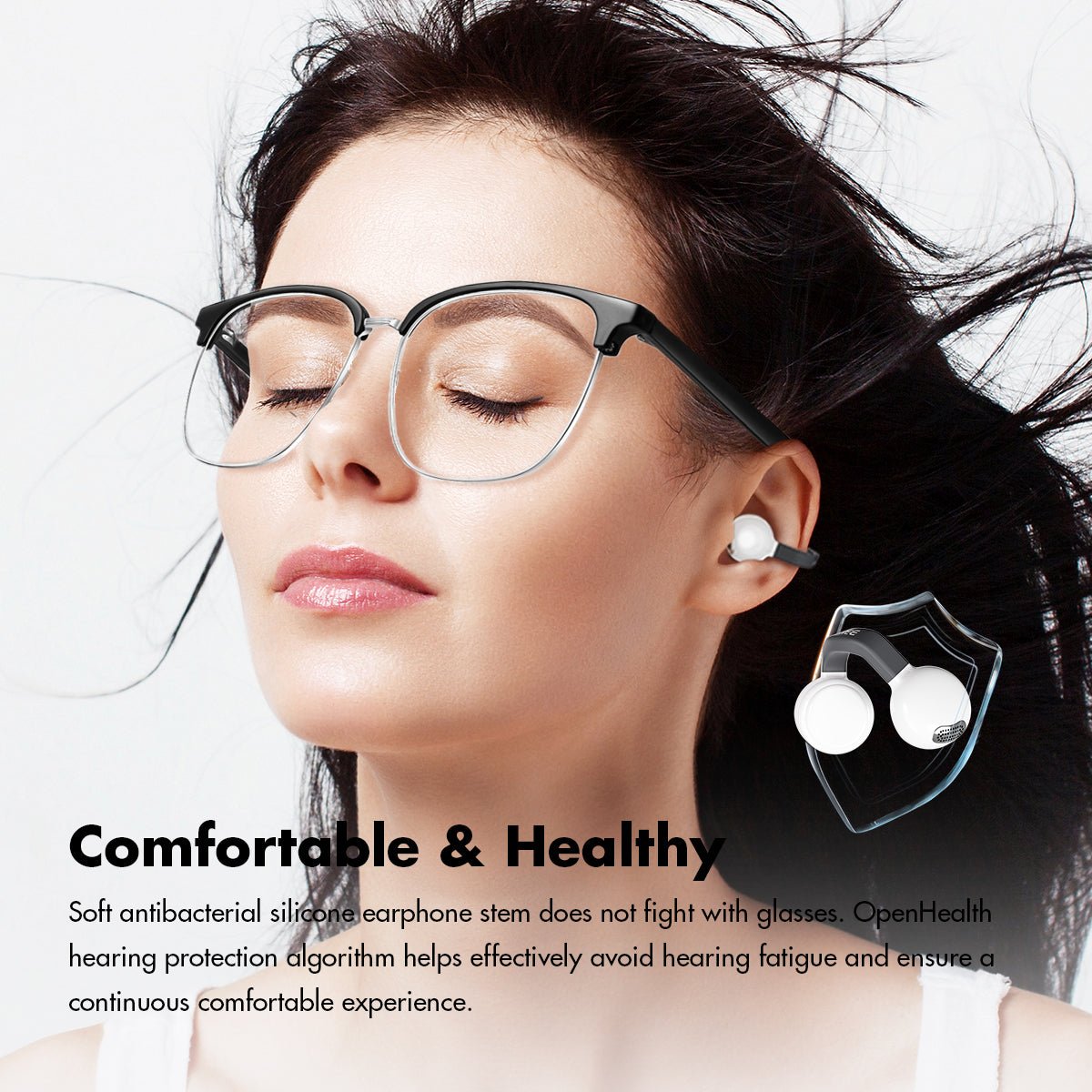 ROSESELSA OpenFree Ear Clip True Bluetooth Wireless Open Ear Earbuds Headphones Lightweight Comfort Fit Sports Running Earbuds - HIFICHOI